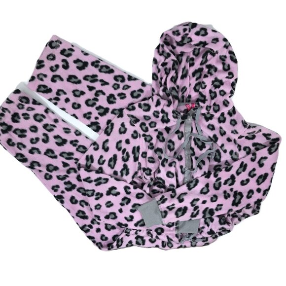 Pink Animal Print Fleece Footed Pajamas Hooded Women S, Jennifer Moore Jenni - Picture 7 of 12